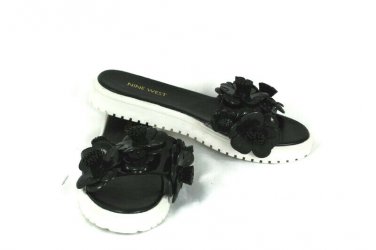 Nine West Black Women's Relly Flowered Slide Casual Sandals Open Toe 6 M
