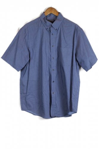 Roundtree & Yorke Blue Men's Short Sleeve Dress Shirt Button Down Large 014