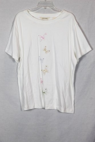 Bechamel White Women's Short Sleeve Top Shirt Butterfly Embellished Size XL 007