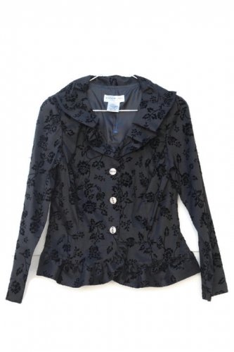 Jackie Jon Embroidered Black Floral Women's Front Button Top Jacket Size 6P  019