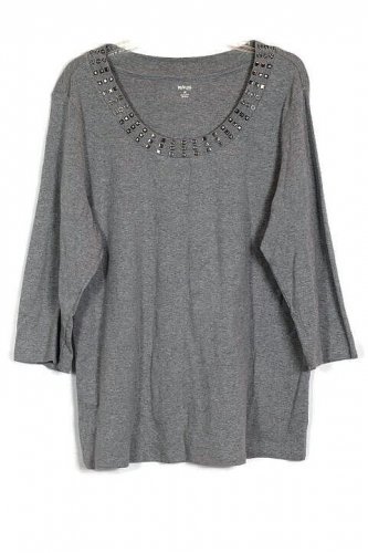 Style & Co Gray Women's Long Sleeve Top Blouse Studded Neckline Size 2X 045
