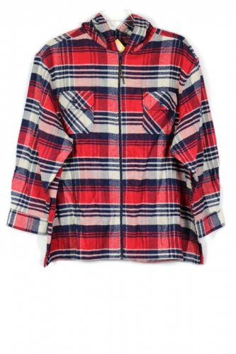 Denim & Co Multicolor Plaid Women's Sweater Hoody Front Zip Pockets Size 2X 047