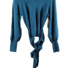Ryegrass Teal Women's Sweater Mock Neck Tie Button Back Closure XXL 042
