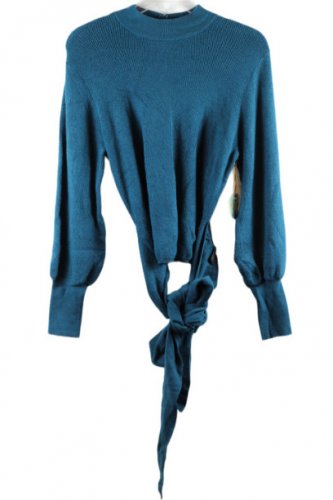 Ryegrass Teal Women's Sweater Mock Neck Tie Button Back Closure XXL 042