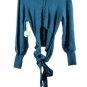 Ryegrass Teal Women's Sweater Mock Neck Tie Button Back Closure XXL 042