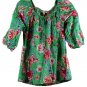 Pioneer Woman Green Floral Scoop Neck Top Blouse Tie Neck Large 048
