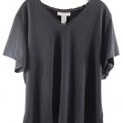 Sag Harbor Black Women's Stretch Short Sleeve Blouse Top Pullover 2X 025