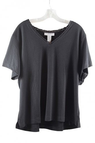 Sag Harbor Black Women's Stretch Short Sleeve Blouse Top Pullover 2X 025