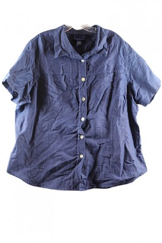 Venezia Blue Women's Collared Top Blouse Button Front Short Sleeve Size 20 039