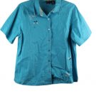 Erika Blue Women's Top Blouse Collared Short Sleeve Button Up Embroidered 2X BIN