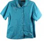 Erika Blue Women's Top Blouse Collared Short Sleeve Button Up Embroidered 2X BIN