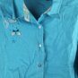Erika Blue Women's Top Blouse Collared Short Sleeve Button Up Embroidered 2X BIN
