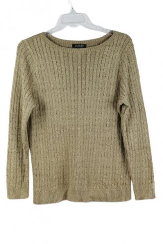 Lauren Ralph Lauren Gold Metallic Knit Women's Long Sleeve Top Blouse XXL 048