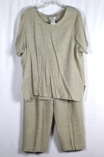 Popovitch Tan Women's 2 Pc Outfit Pants Short Sleeve Blouse Set Size X Large 014
