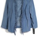 NortonMcnaughton Blue Women's Open Front Blazer Light Jacket Fringe 18W 023