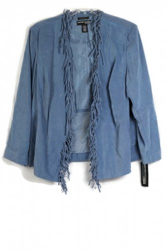 NortonMcnaughton Blue Women's Open Front Blazer Light Jacket Fringe 18W 023