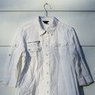 Haggar White Women's 3/4 Sleeve Dress Shirt Button Front Size Large  022