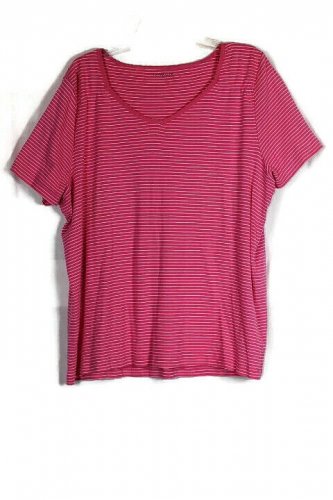 Liz Claiborne Pink Stripe Women's Short Sleeve Top Blouse Pullover 2X 037