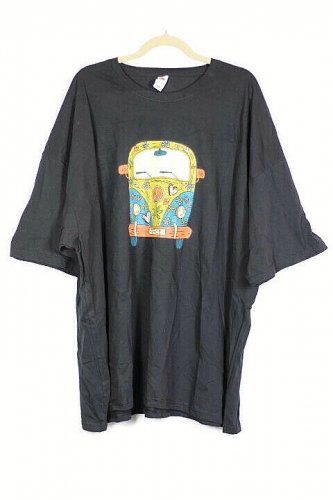 Fruit of the Loom Black Men's Short Sleeve Shirt Pullover Bus Peace Size 5XL 007