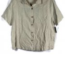 Hot Cotton Tan Women's Dress Top Blouse Button Up Short Sleeve 2X 025