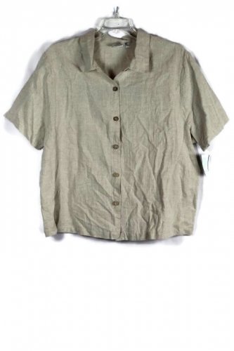 Hot Cotton Tan Women's Dress Top Blouse Button Up Short Sleeve 2X 025