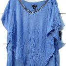 IN Studio Blue Women's Top  Blouse Short Sleeve Size 2X   021