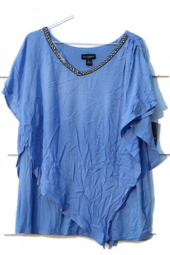 IN Studio Blue Women's Top  Blouse Short Sleeve Size 2X   021