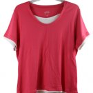 Style & Co Sport Pink White Trim Women's Top Shirt Short Sleeve Pullover 2X 041