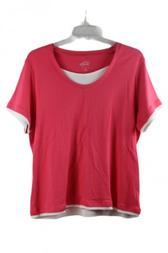 Style & Co Sport Pink White Trim Women's Top Shirt Short Sleeve Pullover 2X 041