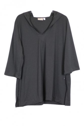 Croft & Barrow Black Women's Hooded Shirt Long Sleeve V Neck XXL 036