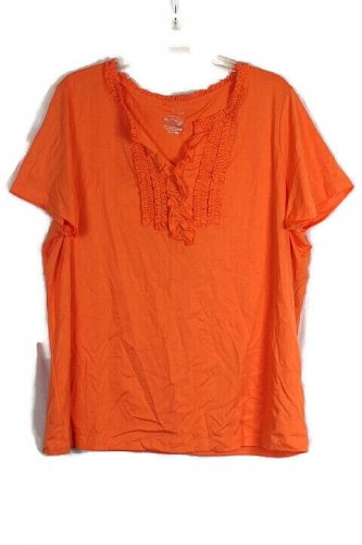 St John's Bay Orange Women's Short Sleeve Casual Top Blouse Split Neck 2X 034W