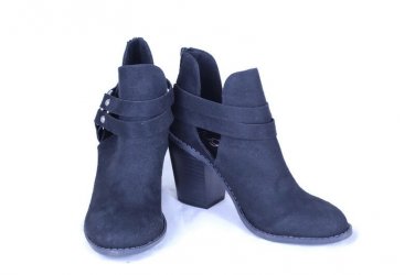 Sugar Valley Women's Black Fabric Ankle Boots Booties Buckle Strap Side Zip 6M