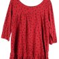 ATUN Red Black Women's Top Blouse Long Sleeve Hearts Ruffles Bottom 2X 023