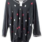 Sag Harbor Black Women's Pullover Sweater V Neck Diamond Pattern 2X 049
