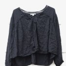 American Eagle Black Women's Crop Keyhole Tie Top Blouse Long Sleeve Size S 005