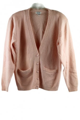 Vintage Sellecca Pink Women's Cardigan Knit Sweater Front Button Small 054