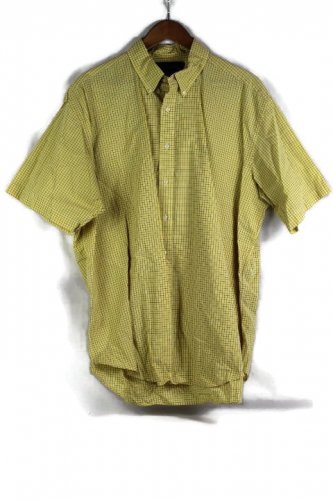 Ralph Lauren Yellow Check Men's Dress Shirt Short Sleeve Button Down Size XL 013