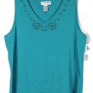Sag Harbor Blue Women's Tank Beads Neckline Size 1X 023