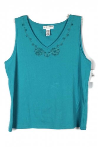 Sag Harbor Blue Women's Tank Beads Neckline Size 1X 023