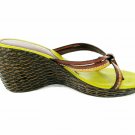 A Giannetti Women's Brown Green Sandals Slides Wedges Basket Weave Sz 8.5 A