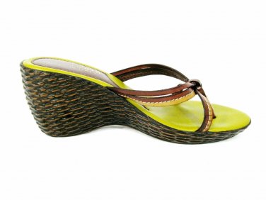 A Giannetti Women's Brown Green Sandals Slides Wedges Basket Weave Sz 8.5 A