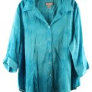Jamaica Bay Blue Women's Top Blouse Collared Short Sleeve Button Up 3X 056