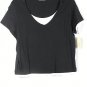 St John's Bay Black w/ White Trim Women's Short Sleeve Blouse V Neck 2X 026