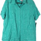 Sag Harbor Green Striped Glitters Women's Blouse Tank Top Set 2Pc 1X 002