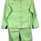 Quacker Factory Women's Green Pant Suit 2 Pc w/ Rhinestones Size Medium   001