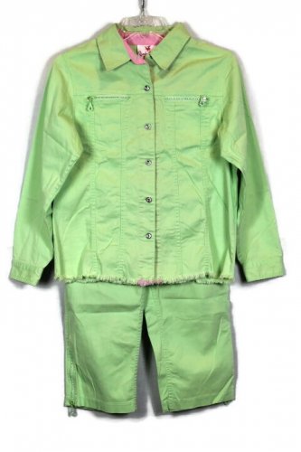 Quacker Factory Women's Green Pant Suit 2 Pc w/ Rhinestones Size Medium   001