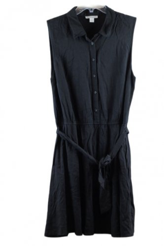 Amazon Essentials Black Women's Shirt Dress Tie Waist Front Buttons  Large 042
