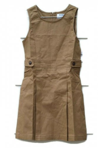 Old Navy Khaki Tan Girls Uniform Dress Pleated Sleeveless Size Large 10-12  015