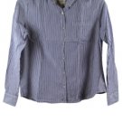 Forever 21 Blue White Stripe Women's Dress Shirt Button Up Long Sleeve Large 043