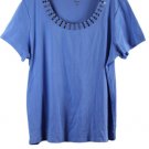 Style & Co Blue Women's Top Blouse Studded Neckline Short Sleeve 2X 061